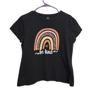 Shein Tee Rainbow Graphic Be Kind Short Sleeve Crewneck Black XL